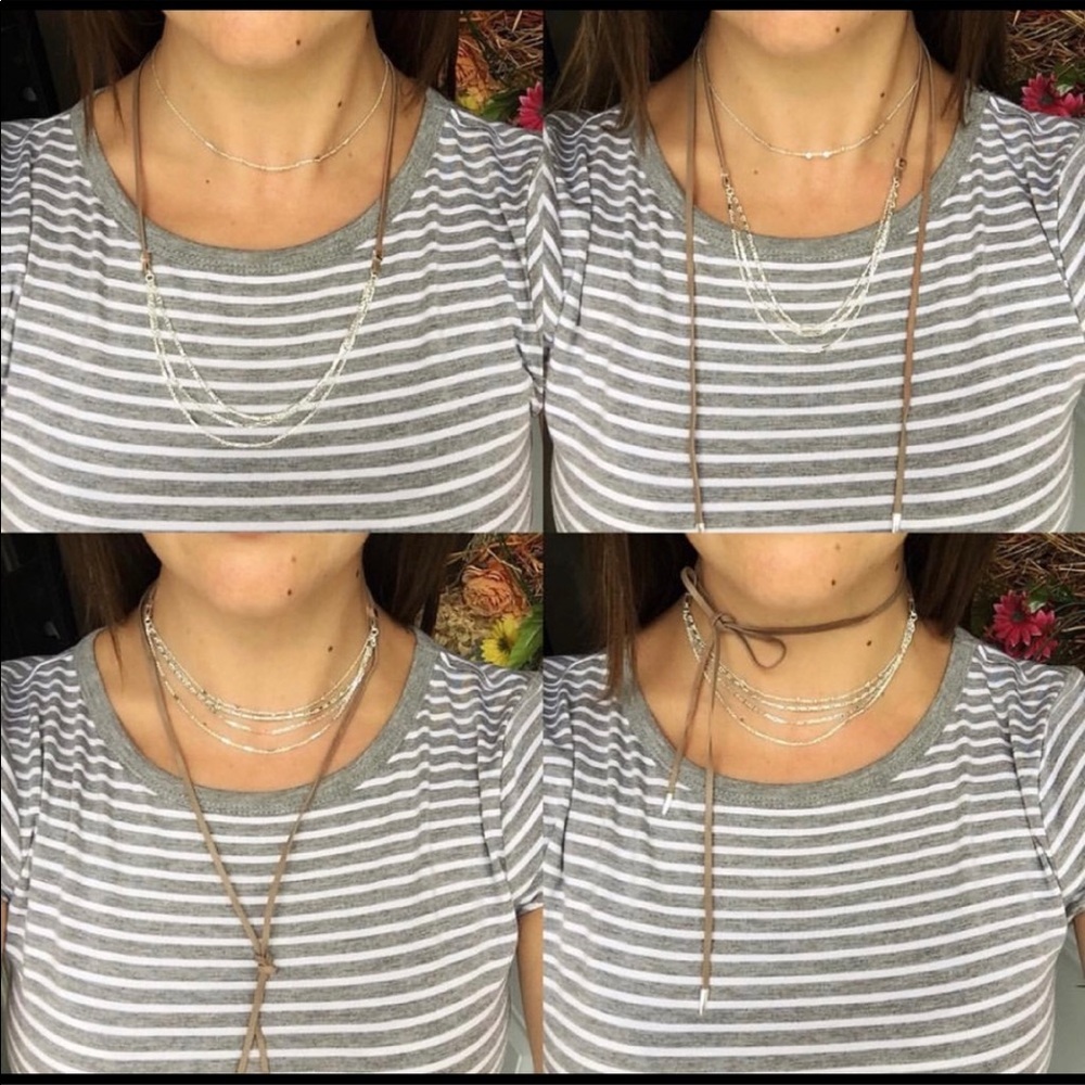 Stella and Dot Mina draped choker leather silver
